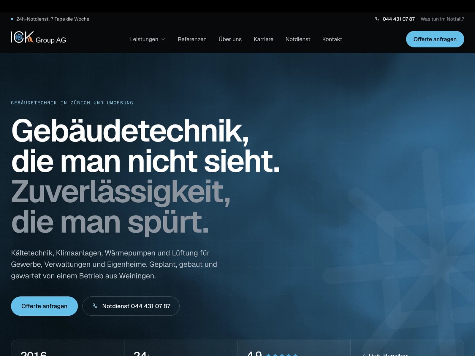 Screenshot der Website von ICK Group
